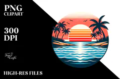 Retro Tropical Island Sunset PNG Product Image 2