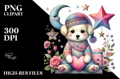 colorful Dog on Star Holding Heart PNG Product Image 2