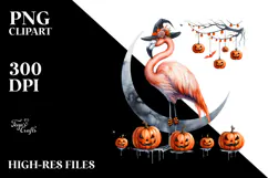 Halloween Flamingo on Half Moon, Transparent PNG Product Image 2