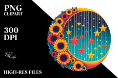 Colorful Half Moon with Hanging Stars and Sunflowers PNG Product Image 2