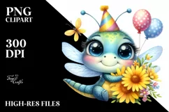 Cute Baby Dragonfly with Party Hat PNG Product Image 1