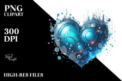 Blue 3D Made Heart with Metallic Insertions, PNG Product Image 2