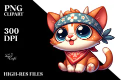 Cartoony Cat with Bandana PNG Product Image 2