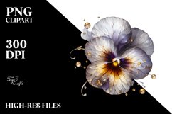 Detailed Shiny Golden Pansy Watercolor Splash Clipart Product Image 3