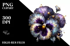 Detailed Shiny Golden Pansy Watercolor Splash Clipart Product Image 1