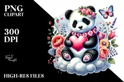colorful Panda on Cloud Holding Heart PNG Product Image 2