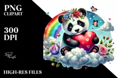 colorful Panda on Cloud Holding Heart PNG Product Image 2