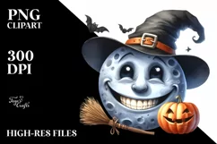 Funny Watercolor Halloween Moon Clipart Product Image 1