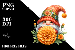 Cute GNOME with Big HAT and Marigold PNG Product Image 2