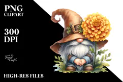 Cute GNOME with Big HAT and Marigold PNG Product Image 2
