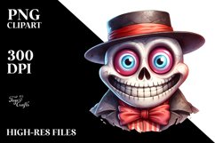 Funny Watercolor Halloween Skull Clipart Product Image 1