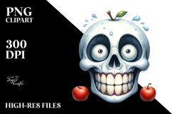 Funny Watercolor Halloween Skull Clipart Product Image 3