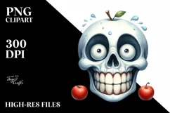 Funny Watercolor Halloween Skull Clipart Product Image 3