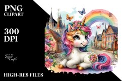 Colorful Baby Unicorn with Village Square PNG Product Image 3