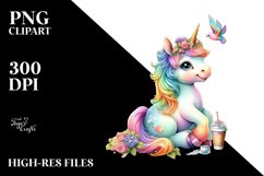 Colorful Baby Unicorn with Village Square PNG Product Image 1