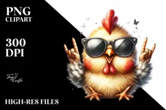 Funny Cute Chicken Sunglasses Rocker | Sublimation Clipart Product Image 1