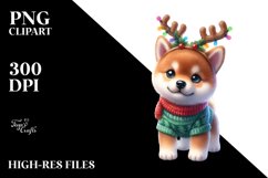 Cool Shiba Inu with Reindeer Horns PNG Product Image 3