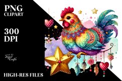 Adorned Boho Chicken on Star, PNG Product Image 2