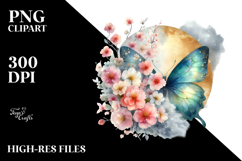 Digital Butterfly with Spring Flowers PNG Product Image 2