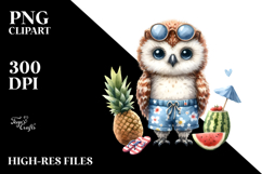 Whimsical Baby Owl in Beachwear PNG Product Image 2