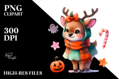 Cute Baby Elk Dressed for Halloween | Sublimation | Clipart Product Image 2