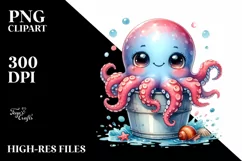 Colorful Octopus in Bucket Clipart Product Image 1