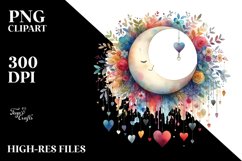 colorful Half Moon with Hanging Hearts PNG Product Image 2