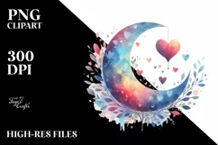 colorful Half Moon with Hanging Hearts PNG Product Image 2