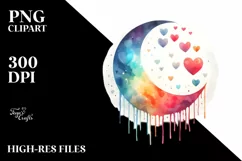 colorful Half Moon with Hanging Hearts PNG Product Image 2
