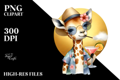 Hipster-like Giraffe Drinking Cocktail PNG Product Image 2