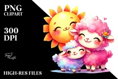 Colorful Baby Lamb Cuddling Sun, PNG Product Image 2