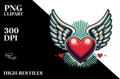 Retro Heart with Wings PNG Product Image 2