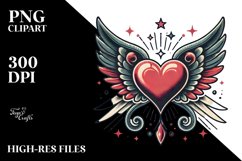 Retro Heart with Wings PNG Product Image 2