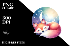 Cute Fox Sleeping on the Moon PNG Product Image 2