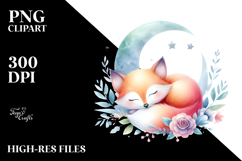 Cute Fox Sleeping on the Moon PNG Product Image 2