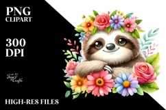 Vibrant Sloth with Flower Crown, Transparent PNG Product Image 1