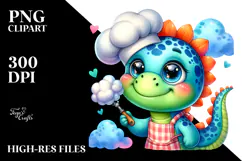 Vibrant Baby Dinosaur with Chef's Apron PNG Product Image 2