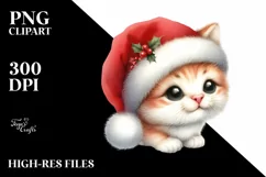 Cute Baby Cat with Santa Hat PNG Product Image 1