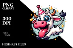 Goofy Cow in Party Hat, Trending PNG Product Image 2