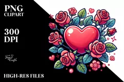 Cartoon Heart with Roses PNG Product Image 2