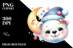 Colorful Baby Polar Bear with Moon and Stars Clipart Product Image 3