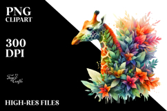 Vibrant Giraffe with Abstract 3D Flowers, Transparent PNG Product Image 2