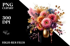 Colorful Watercolor Bouquet in Gold Foil | Clipart Product Image 1