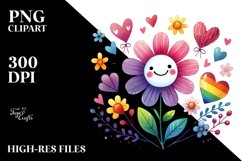 Smiling Flower with Hearts Watercolor PNG Product Image 2