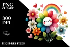 Smiling Flower with Hearts Watercolor PNG Product Image 2