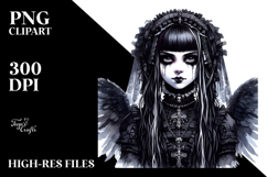 Detailed Watercolor Gothic Girl, PNG Product Image 2