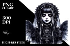 Detailed Watercolor Gothic Girl, PNG Product Image 1