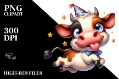 Cute Cartoon Cow with Party Hat, Transparent PNG Product Image 2