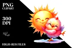 Colorful Baby Chicken with Sun, PNG Product Image 2