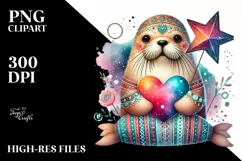 Colorful Walrus on Star PNG Product Image 2